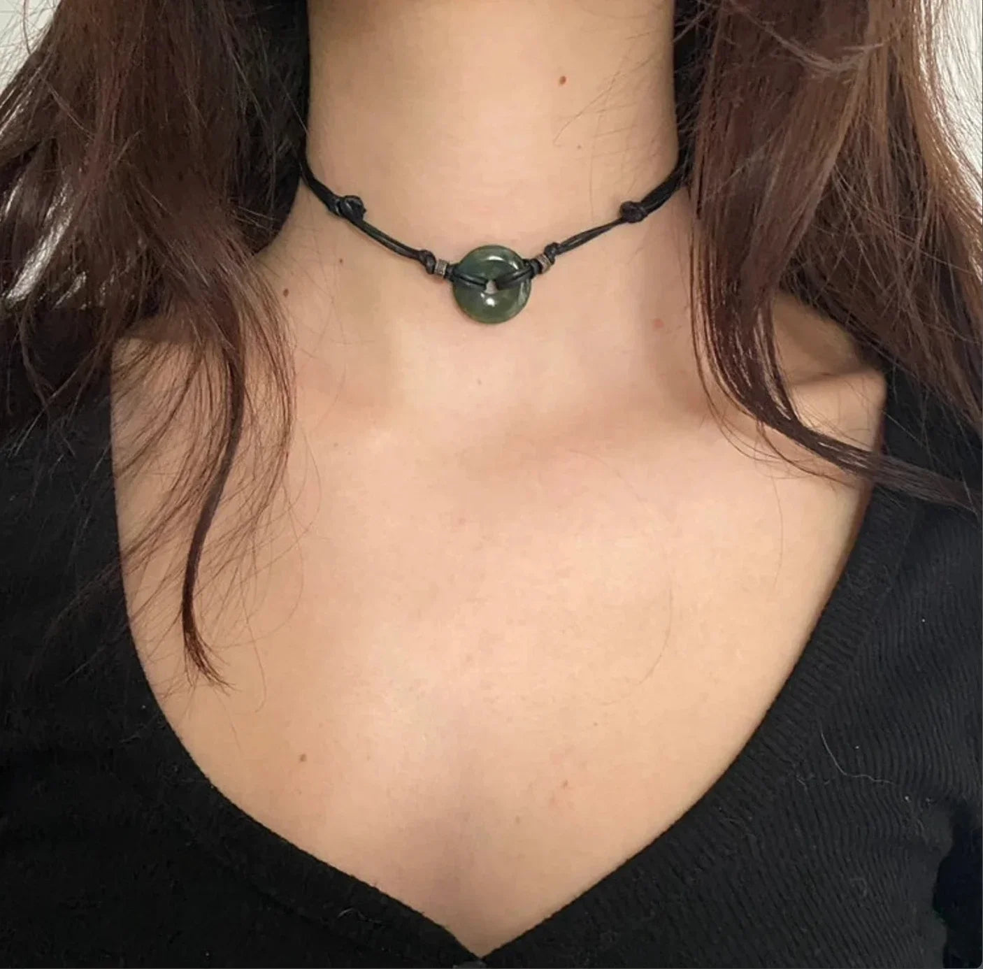 Amethyst Choker, Black Adjustable Necklace on Cotton Cord, Gemstone Gift for A Gothic alternate view