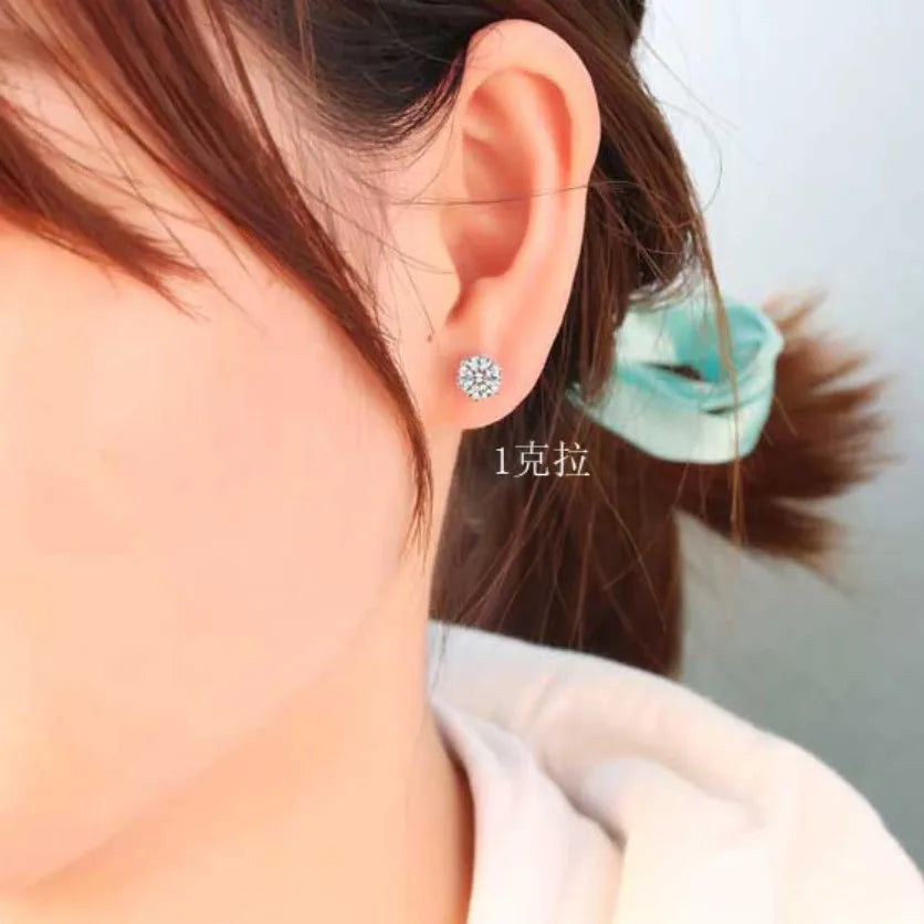 2.0ct Moissanite Earrings for Women Lab Grown Diamond Ear Studs 925 Sterling Silver Fi close-up view