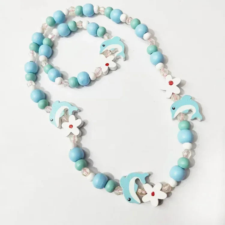 Girl Beads Toys Necklace and Bracelet Set for Girls | Unicorn Princess Jewelry Gift close-up view