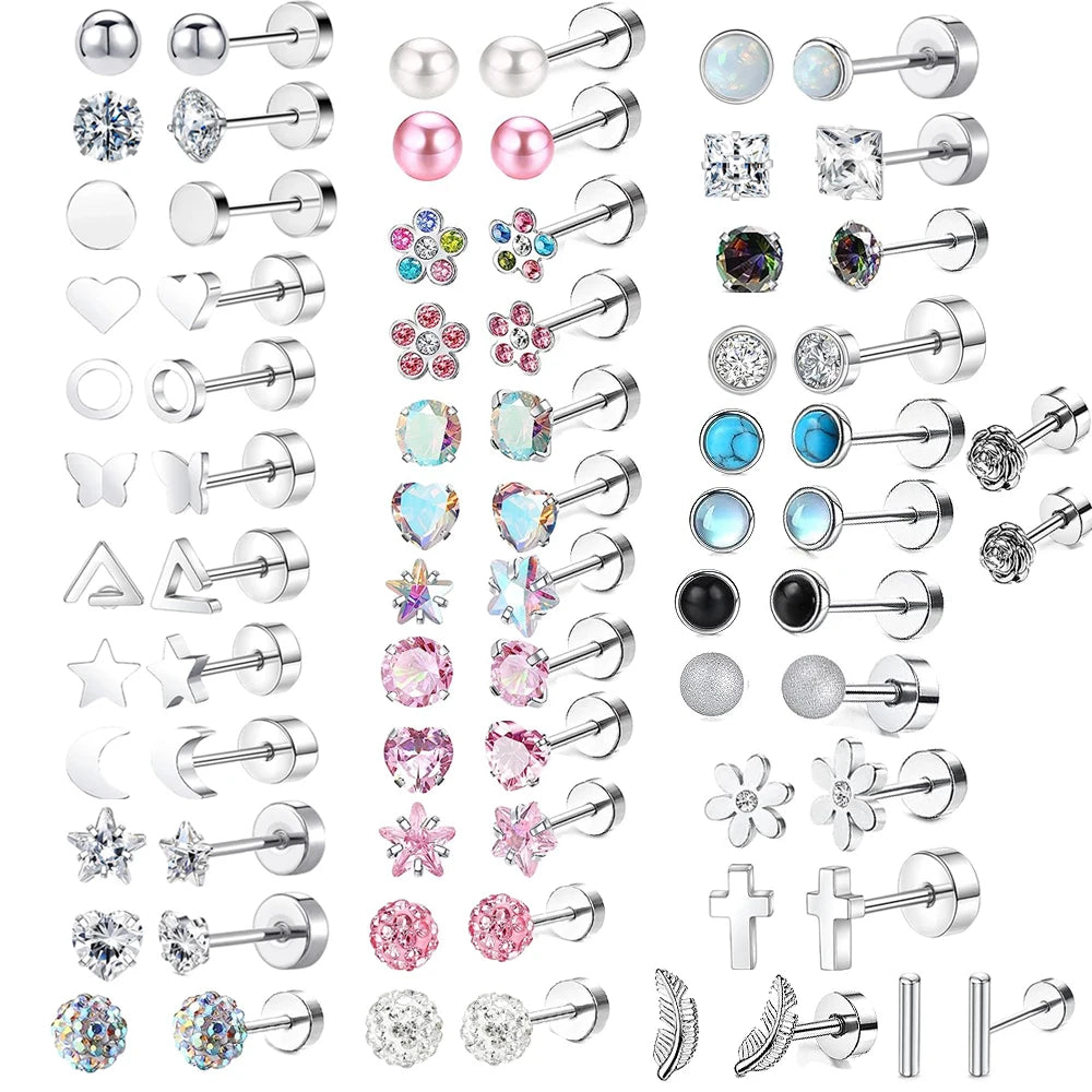 2pcs/lot 20G Star Heart Butterfly Stud Earring for Women Stainless Steel Crystal Earring Ear Cartila