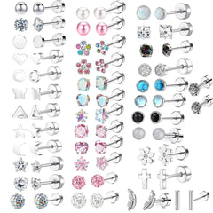 2pcs/lot 20G Star Heart Butterfly Stud Earring for Women Stainless Steel Crystal Earring Ear Cartila