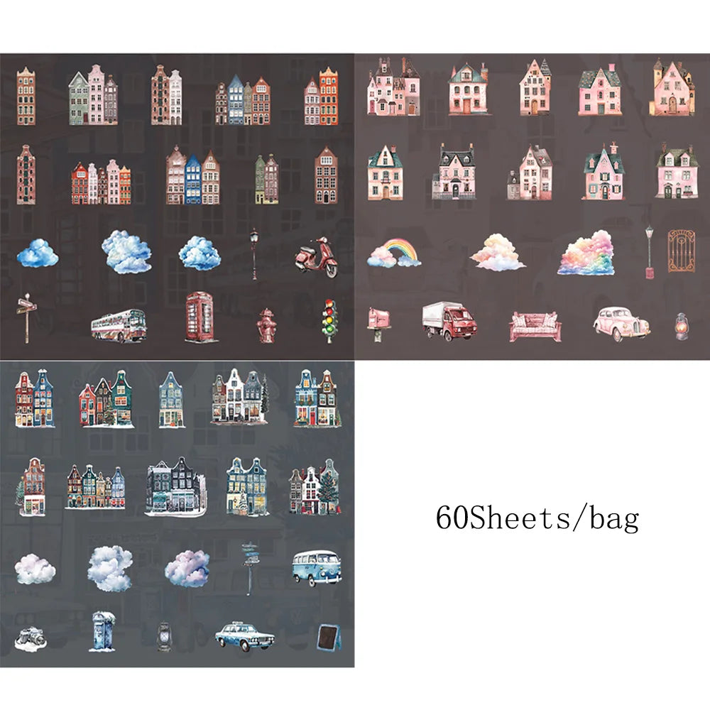 2Style 60Pcs/bag cabin landscaping hard card stickers pack DIY handbook material phon alternate view