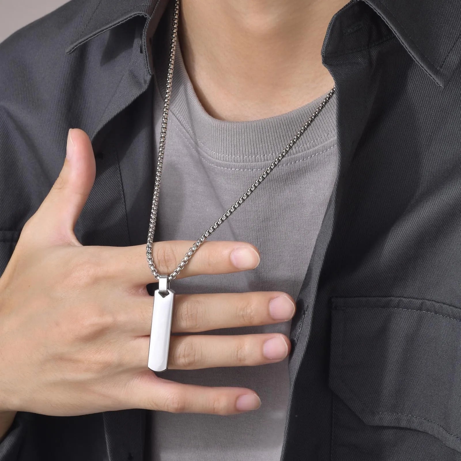 2pcs Vertical Layer Necklaces for Men Boys,Wateproof Stainless Steel Cuban Chain Coll lifestyle view