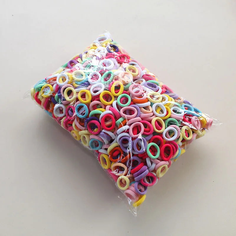 100/300/500Pcs Hair Bands for Children Colorful Nylon Scrunchie Hair Ties Rubber Band lifestyle view