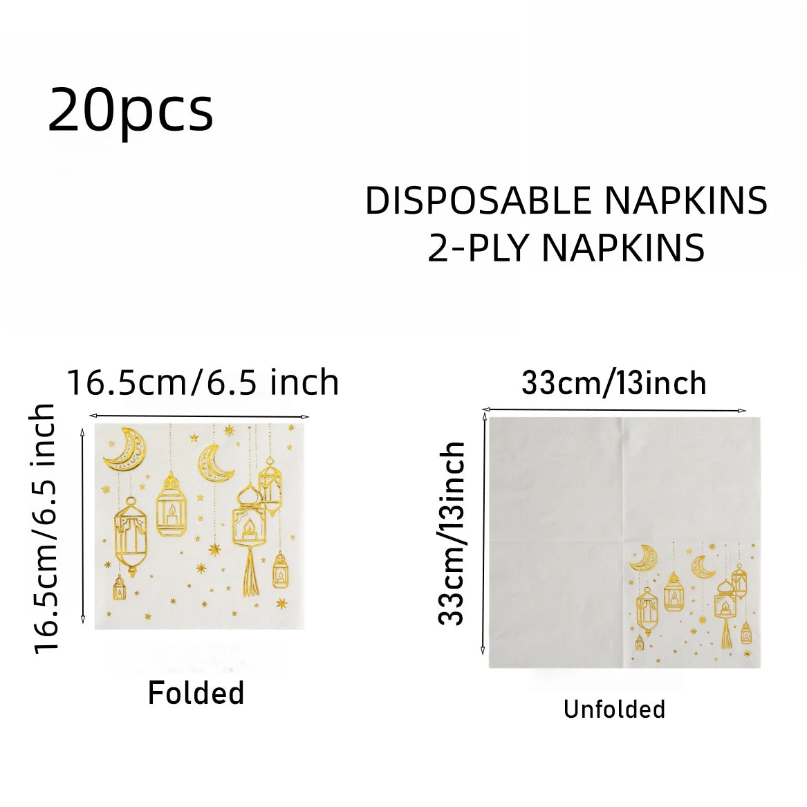 White Paper Napkins with Golden Moon Patterns | Elegant Party Napkins Pack of 20 additional angle