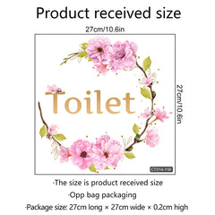 Flower Toilet Door Wall Stickers | Elegant Bathroom Decor Signs detail view