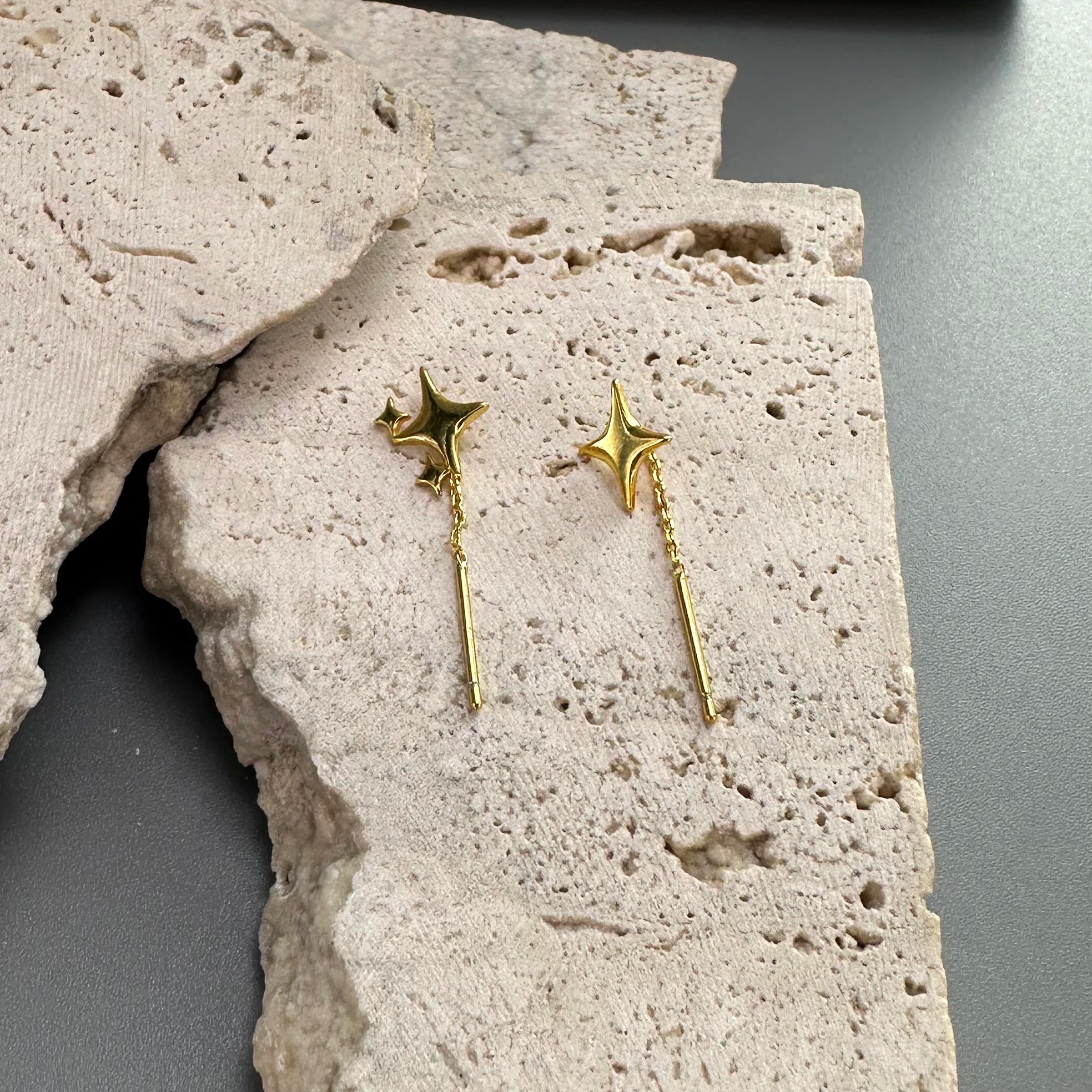 VENTFILLE Gold Star Stud Earrings | Asymmetrical 925 Silver Fashion Jewelry for Women lifestyle view
