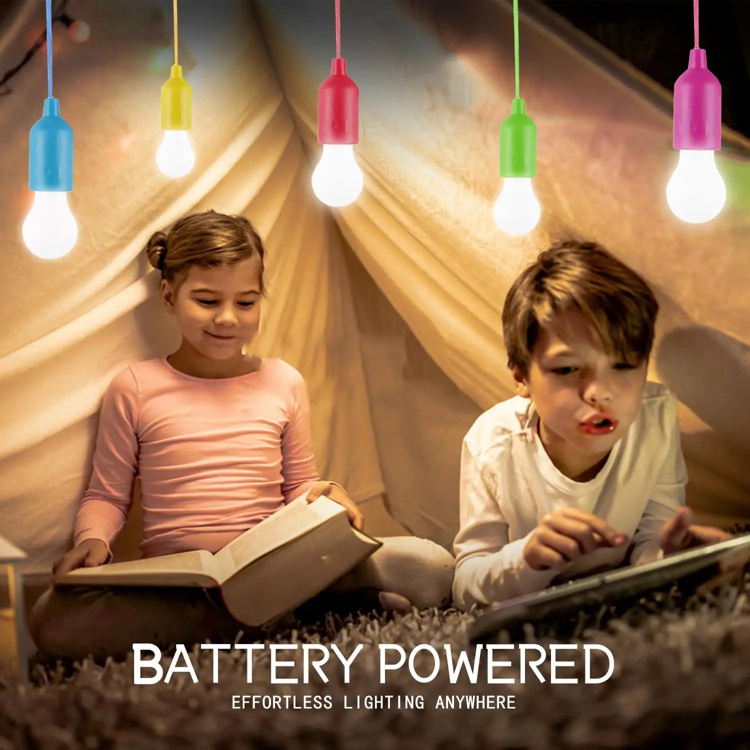 Battery Operated LED Pull Cord Light | Portable Hanging Lantern for Camping, Garden additional angle