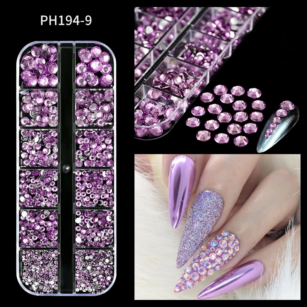 12Grids Pink Mixed Nail Rhinestones Luxury Nail Charms Glitter Crystal Jewelry Gems Nail detail view
