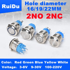 16/19/22mm Waterproof Metal Push Button Switch | 2NO2NC Self-Locking Automotive Engine Power Switch