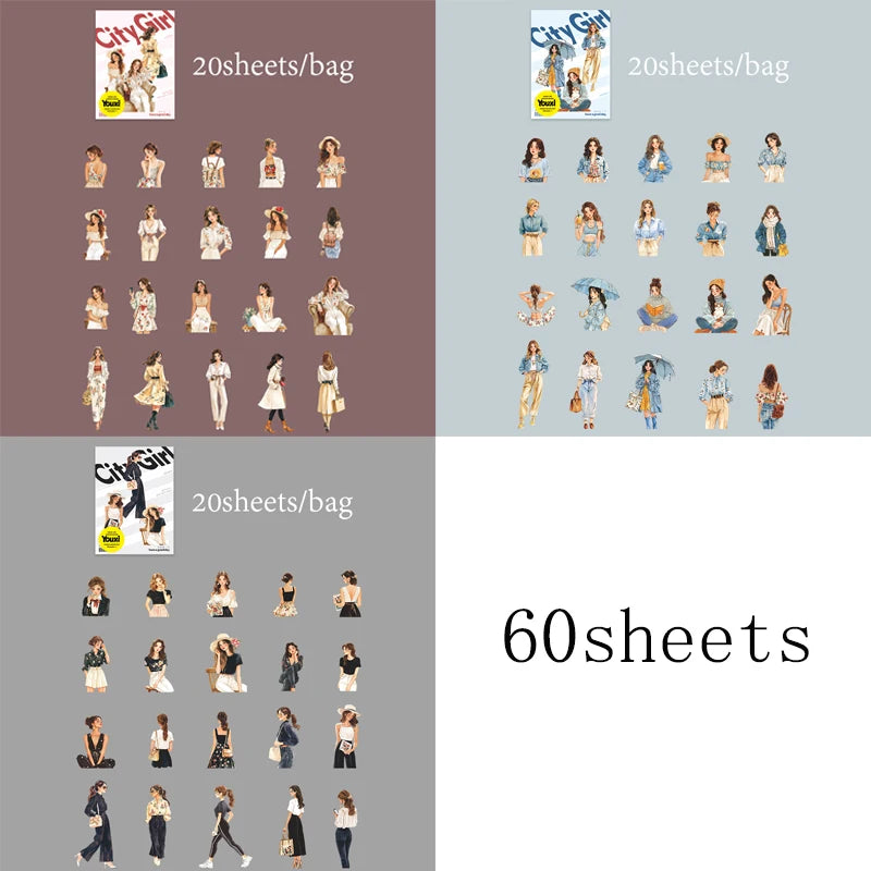 Mr Paper 60pcs Urban Vintage Character Stickers DIY Handbook Collage Calendar Diary N alternate view