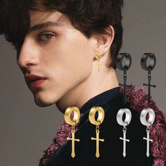 Fashion Titanium Steel Cross Ear Clip Earrings For Men Women Stainless Steel Punk Black Single Earring Fake Earrings Jewelry