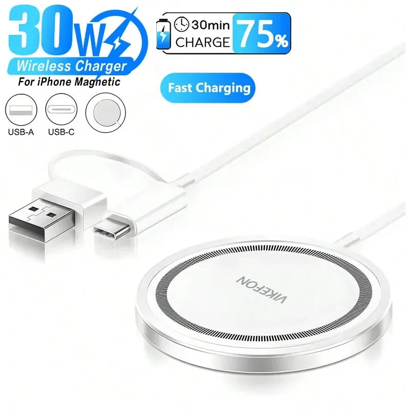 30W Magnetic Wireless Charger PD Type-C Fast Charging Pad - Onlytenbucks.com