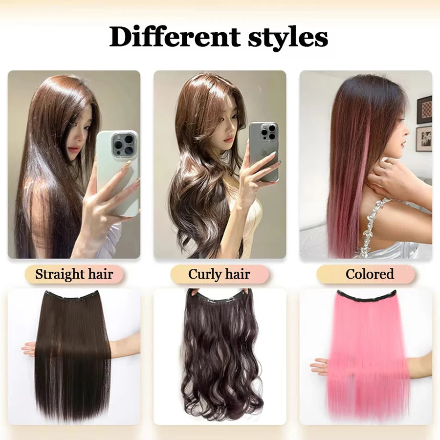 Synthetic Long Straight Clip In Hair Extension | 4 Clips Hidden Hair Piece Wig additional angle