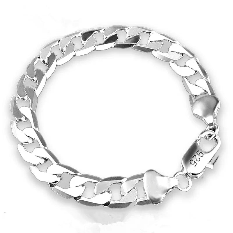 925 Sterling silver Bracelet Sideways Silver Bracelet 6MM8MM10MM Bracelet Men & Women alternate view