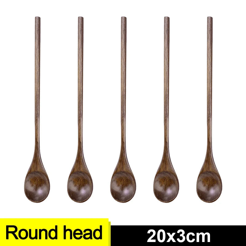 Long Handle Wooden Spoon Set | Natural Wood Soup Scoop for Cooking and Stirring additional angle