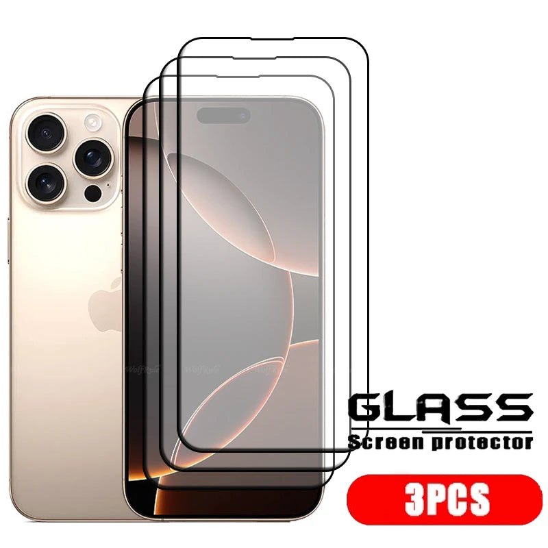 4pcs For iPhone 16 Pro Max Glass iPhone 16 15 14 13 Pro Max Tempered Glass Full Cover Glue 9H Screen Protector iPhone 16 Pro Max