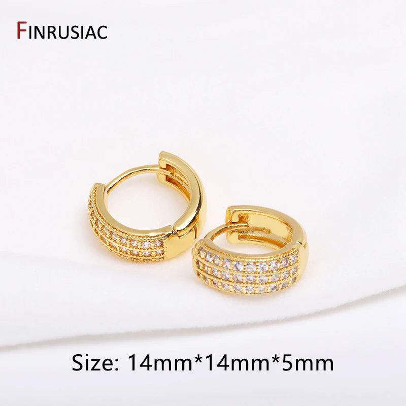 Gold Plated Brass Simple Hoop Earrings High Quality Women Earrings, Inlaid Zircon Tre alternate view