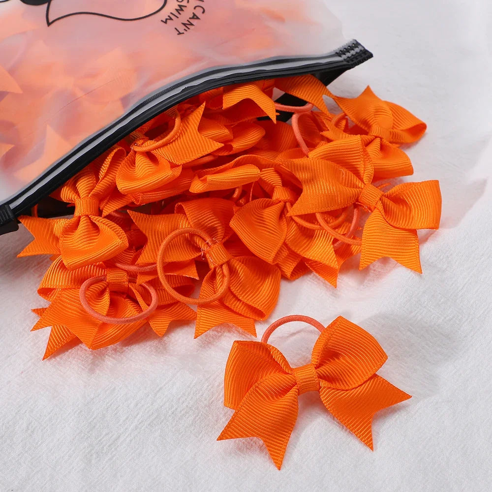 10Pcs/lot Grosgrain Ribbon Pigtail Hair Bows Elastic Hair Ties Hair Bands Holders Girls detail view
