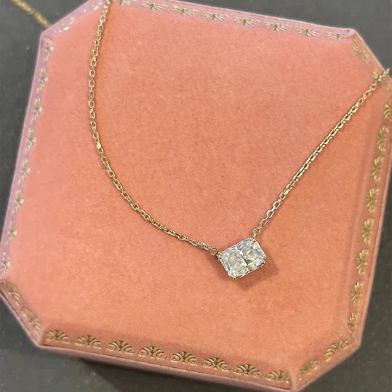 Huitan Temperament Geometric Crystal Cubic Zirconia Pendant Necklace for Women Wedding close-up view