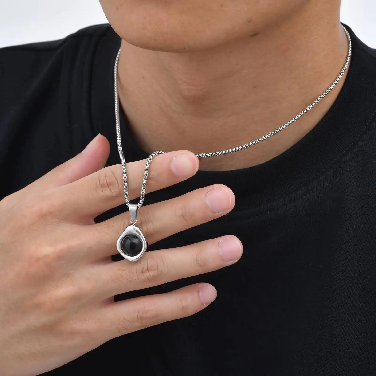 Vnox Tiger Eye Stone Irregular Pendant Neckalce for Men, Waterproof Stainless Steel Natu detail view