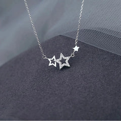 925 Silver Star Necklace for Women | Sweet Cute Zircon Pendant Choker close-up view