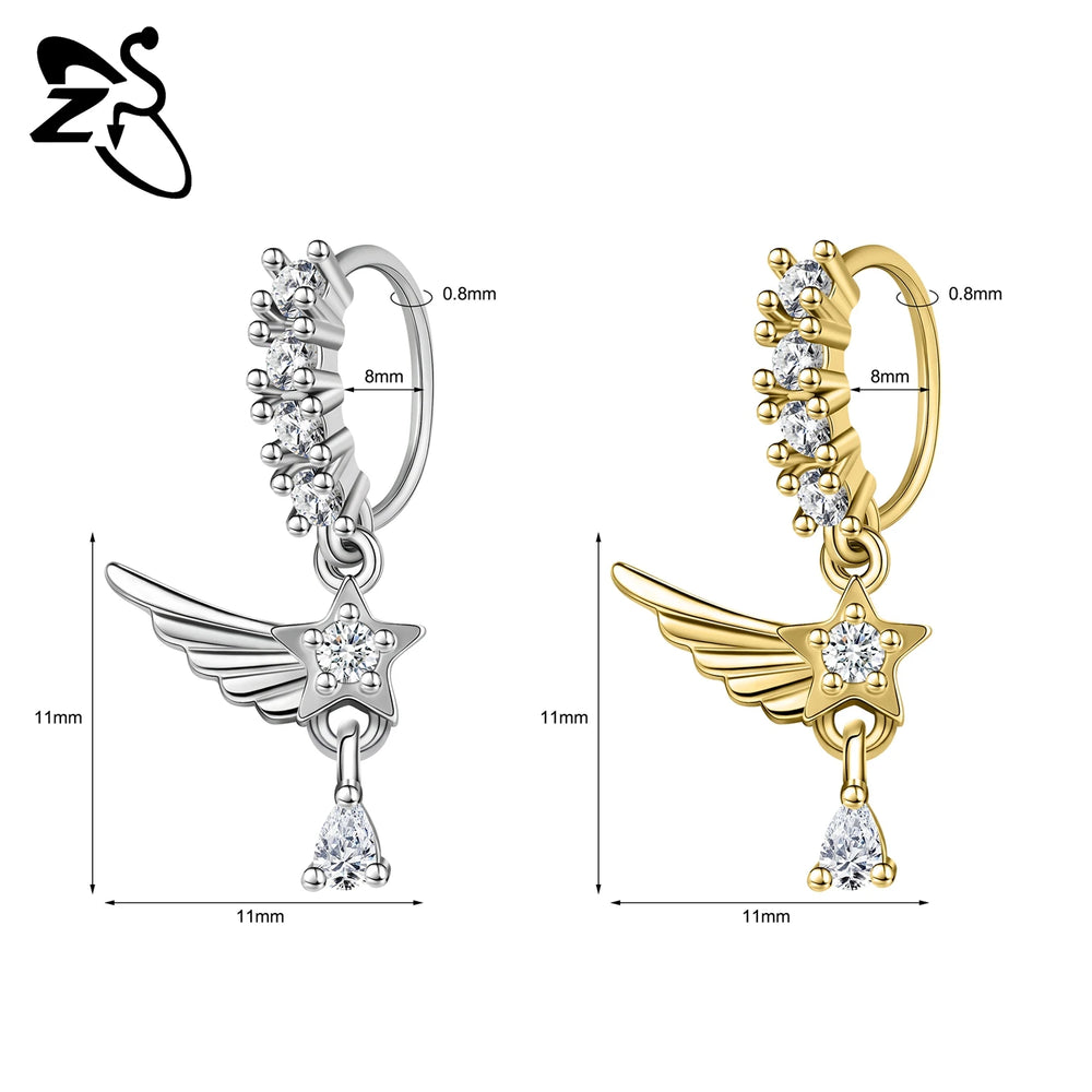 ZS 1 Piece 20G Trendy Hoop Nose Rings Women Moon Star Flower Pendant Septum Piercing alternate view
