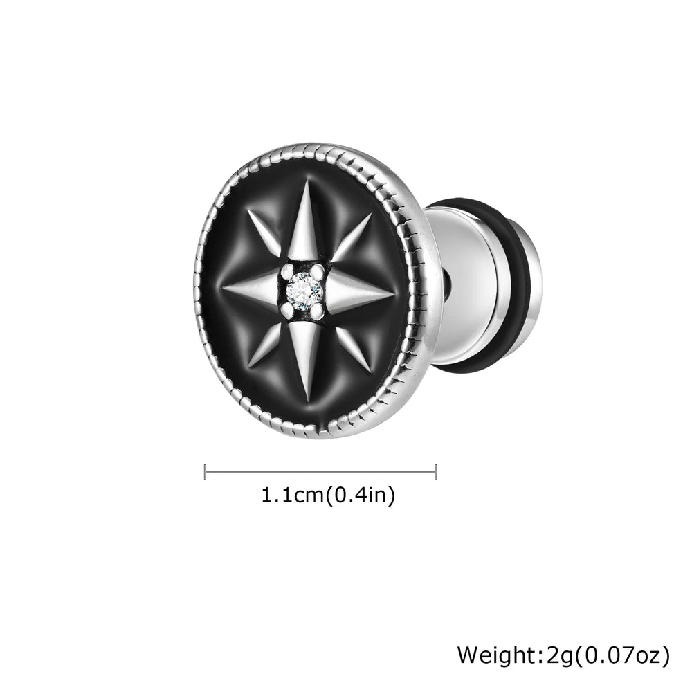 Vintage Gothic Norse Viking Stud Earrings for Men Boys, Rock Punk Runes Round Earring lifestyle view
