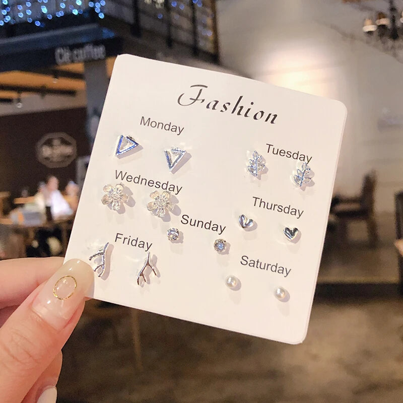 S925 Silver Needle Stud Earrings Set additional angle