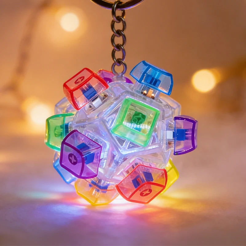 LED Light-Up Keychain Keyboard Clickable Button Fidget Toy for Stress Anxiety Relief Por detail view