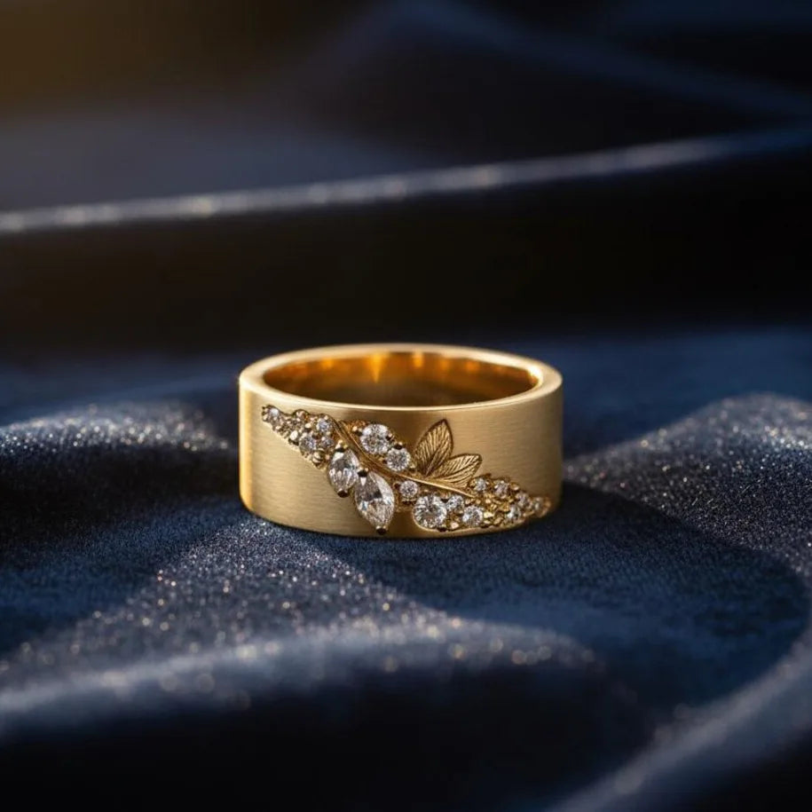 Geometric Green Color Stone Gold Leaf Ring For Women Ring Wedding Engagement Rings Gift detail view