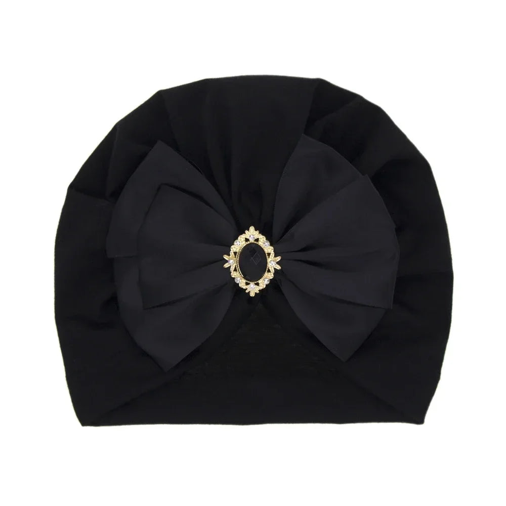 Baby Girl Bowknot Turban Hat with Rhinestone | Soft Knit Headwear for Infants additional angle