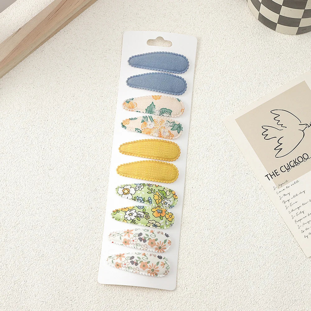 10Pcs/Lot Fresh Print Cotton Alloy Hair Clips for Kids Fabric Plaid BB Hairpins Girl alternate view