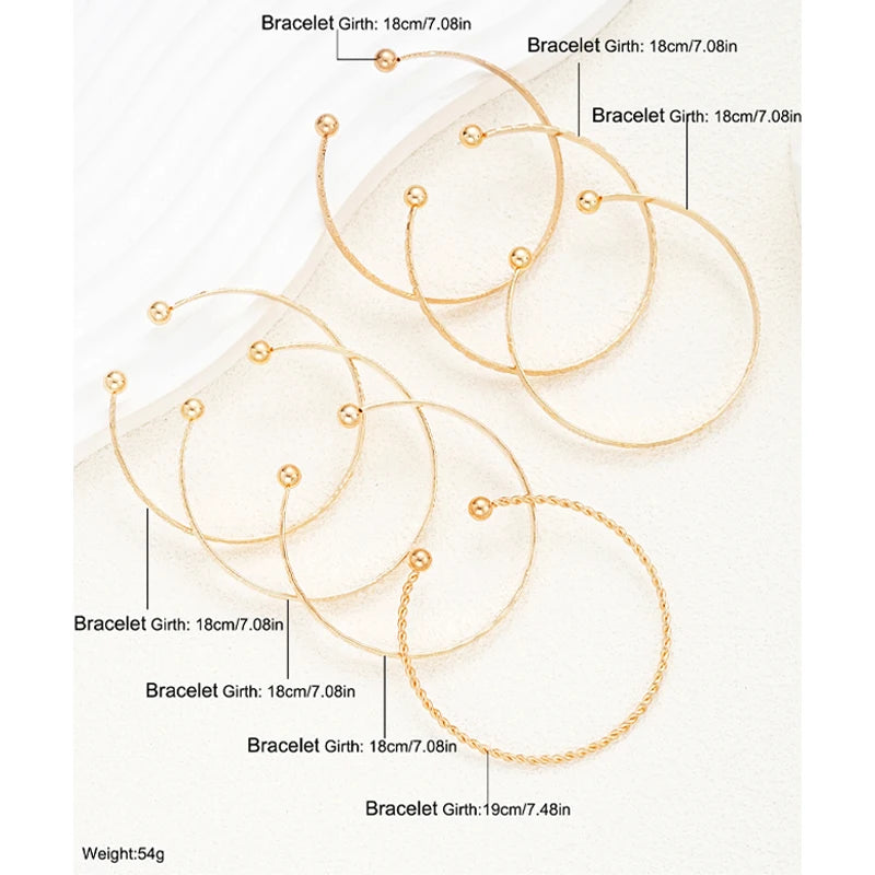 7 Pcs/Set Punk Gold Color Bracelets for Women Streetwear Goth Heart Prints Metal De additional angle
