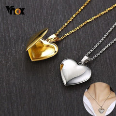 Vnox Light Heart Locket Pendants for Women Men Openable Photo Frame Glossy Stainless Steel Necklaces