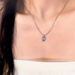 Oval Aquamarine Pendant Necklace | Snake Chain Jewelry for Women detail view