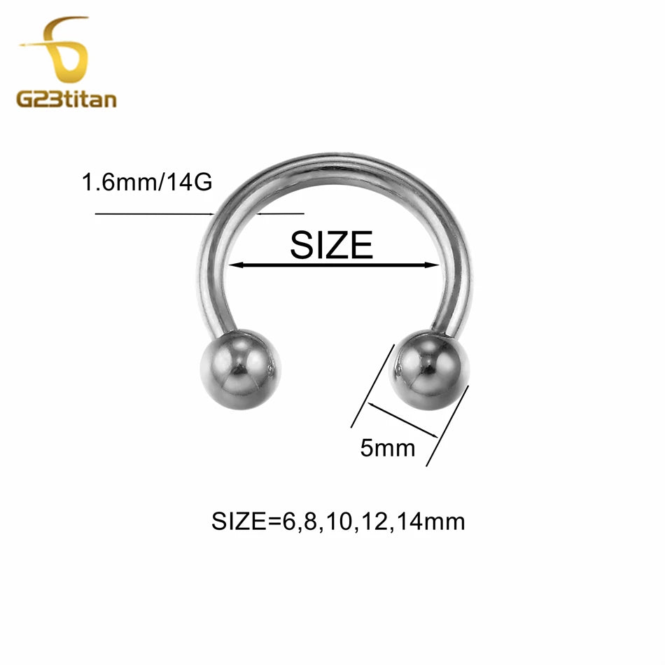 14G 6-14mm Big Titanium Circular Barbell Horseshoe for Septum Lip Ring Nipple Ear Car alternate view