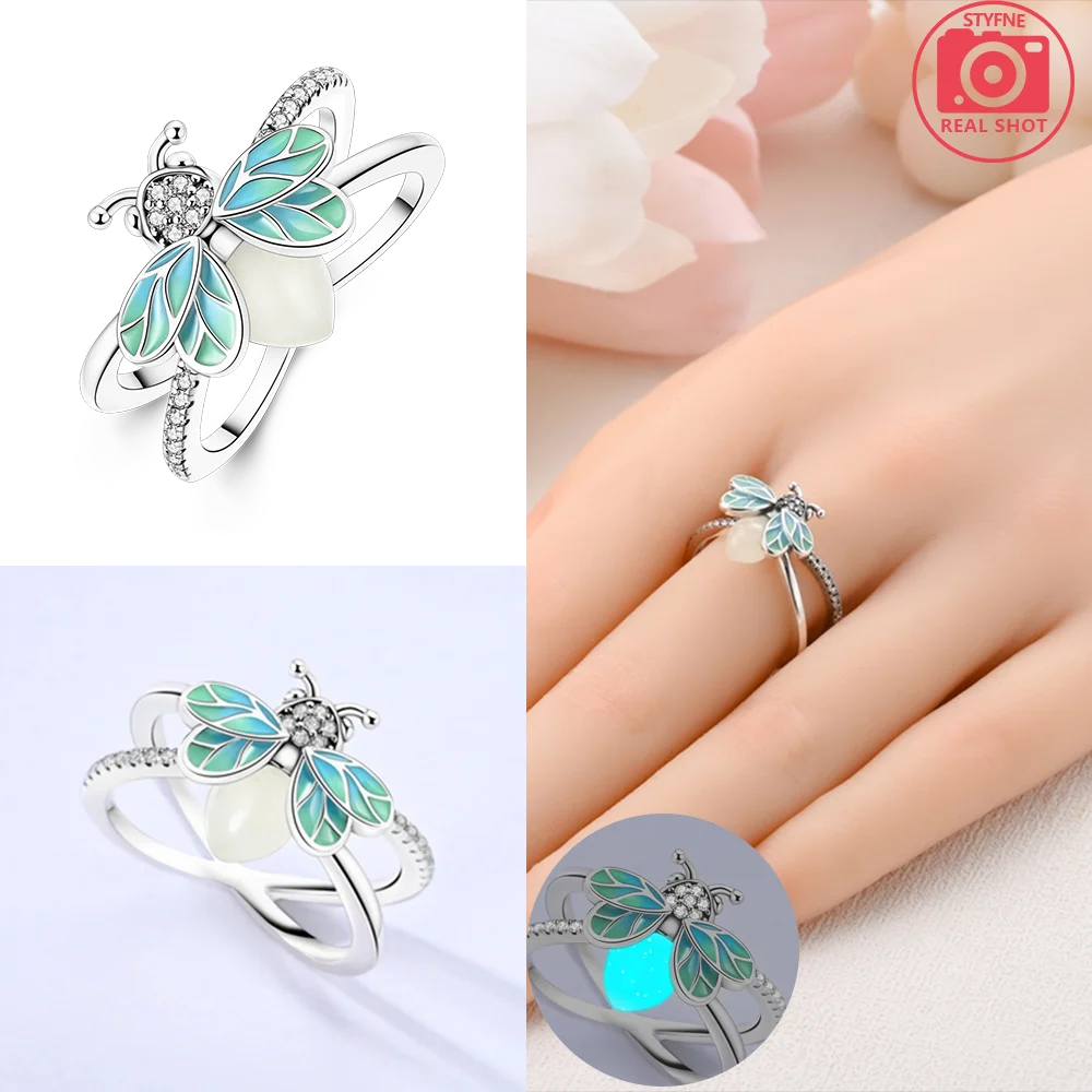 Original Romantic Heart-shaped White Zircon Shell Bowknot Rings 925 Sterling Silver W lifestyle view