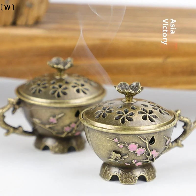 Handheld Plum Blossom Incense Burner | Retro Hollow Out Incense Stick Holder with Handle detail view