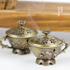 Handheld Plum Blossom Incense Burner | Retro Hollow Out Incense Stick Holder with Handle detail view
