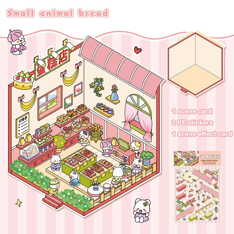 Cute 3D Stereoscopic Landscape Stickers | Mini Scene Sticker Set close-up view