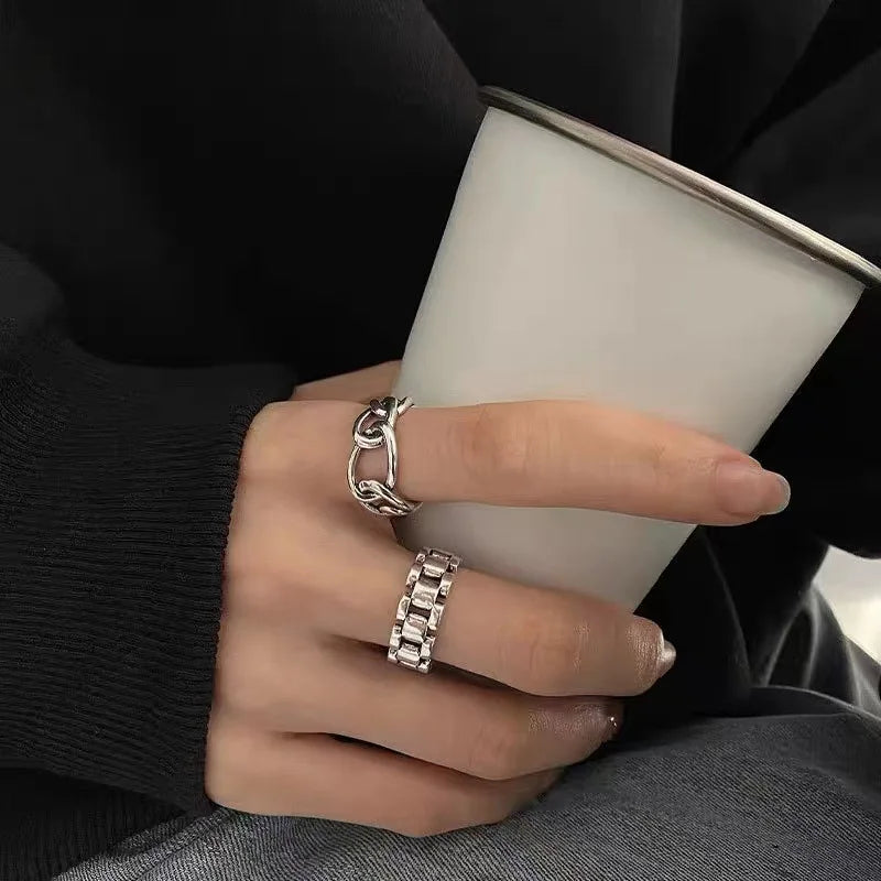 925 Sterling Silver Finger Rings New Fashion Creative Cross Hollow Chain Geometric Pa alternate view