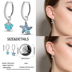 Luminous Shell Women Earrings Original 925 Sterling Silver Pave CZ Star Moon Hoop Earr close-up view