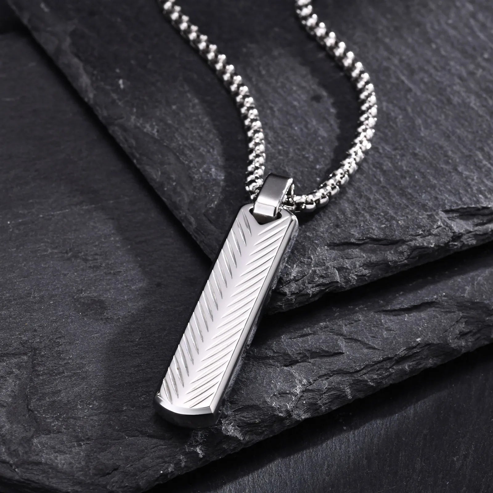 Vnox Stainless Steel Vertical Bar Pendant Necklaces for Men Boys, Black Silver Color Met detail view