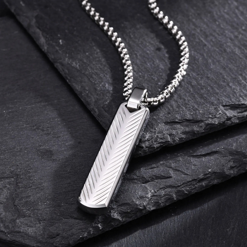 Vnox Stainless Steel Vertical Bar Pendant Necklaces for Men Boys, Black Silver Color Met detail view