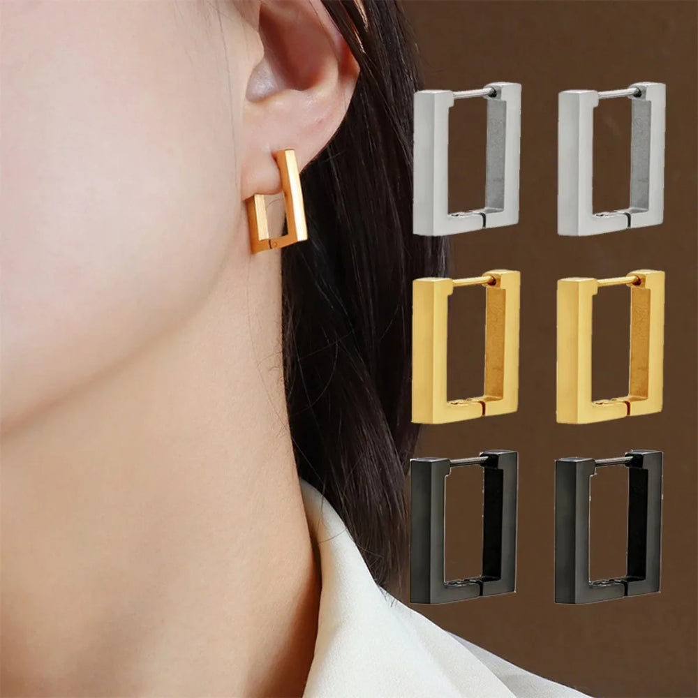 Geometric Stainless Steel Hoop Earrings | Square Triangle Punk Jewelry for Men Women alternate view