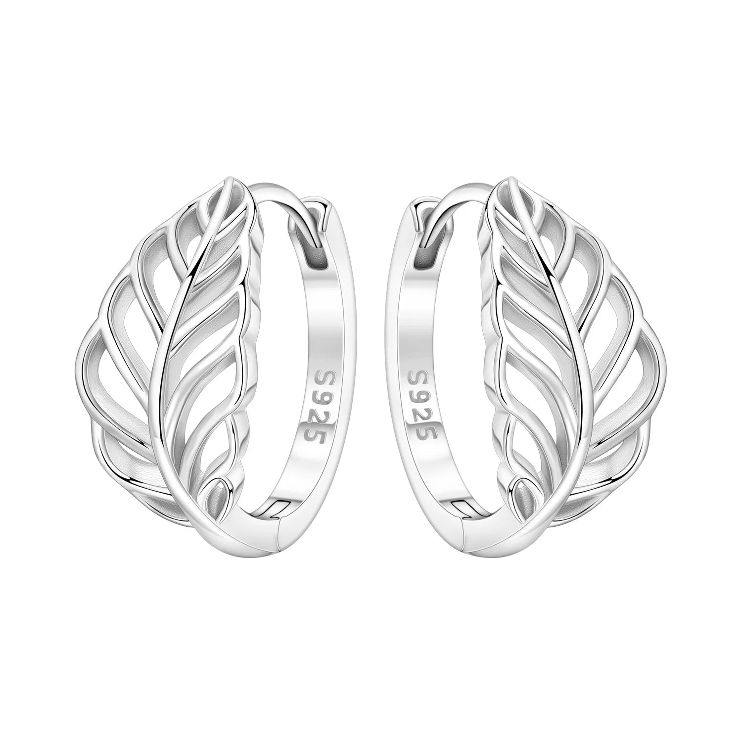 925 Sterling Silver Purple Flowers Plants Leaf Series Blue Iris Flower Earring Hoop additional angle