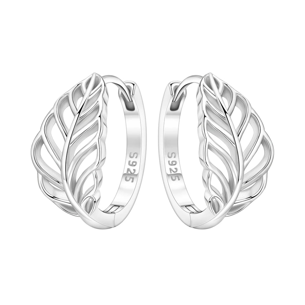 925 Sterling Silver Purple Flowers Plants Leaf Series Blue Iris Flower Earring Hoop additional angle