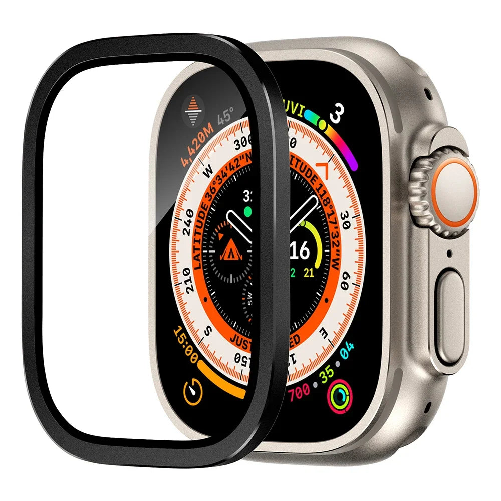 Tempered Glass For Apple Watch band ultra 49mm Screen Protector Anti-Scratch Glare HD Full Film Metal Bumper iWatch Ultra 49mm