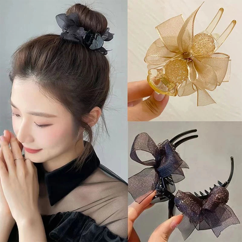 New Korean INS Style Premium Sense Of Ponytail Hair Clips Bow Grab Clip Female High Pill Head Artifacts Clip Headdress Hair Card
